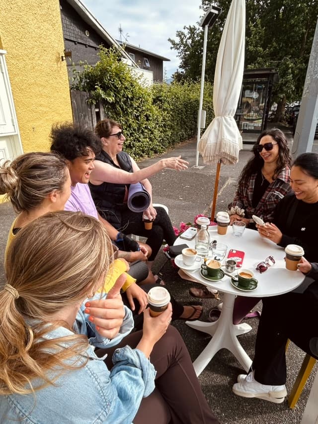 Coffee and laughing after a session